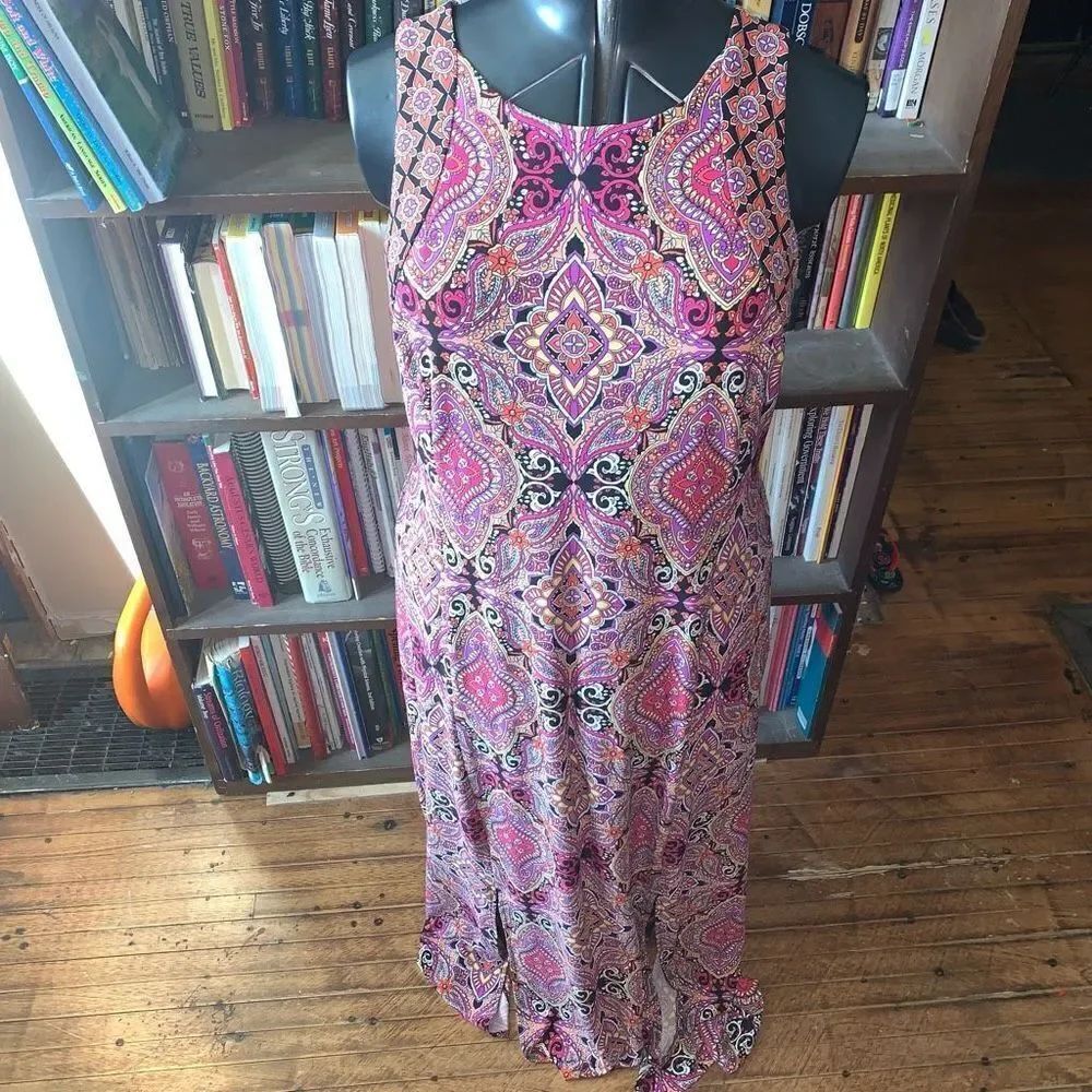 Chico’s high neck vacationcore colorful sleeveless maxi dress